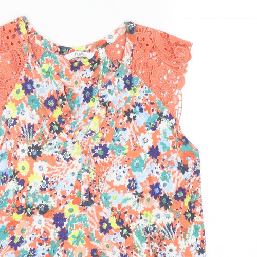 NEXT Womens Multicoloured Floral Cotton Basic Tank Size 10 V-Neck - Embroidered Detail