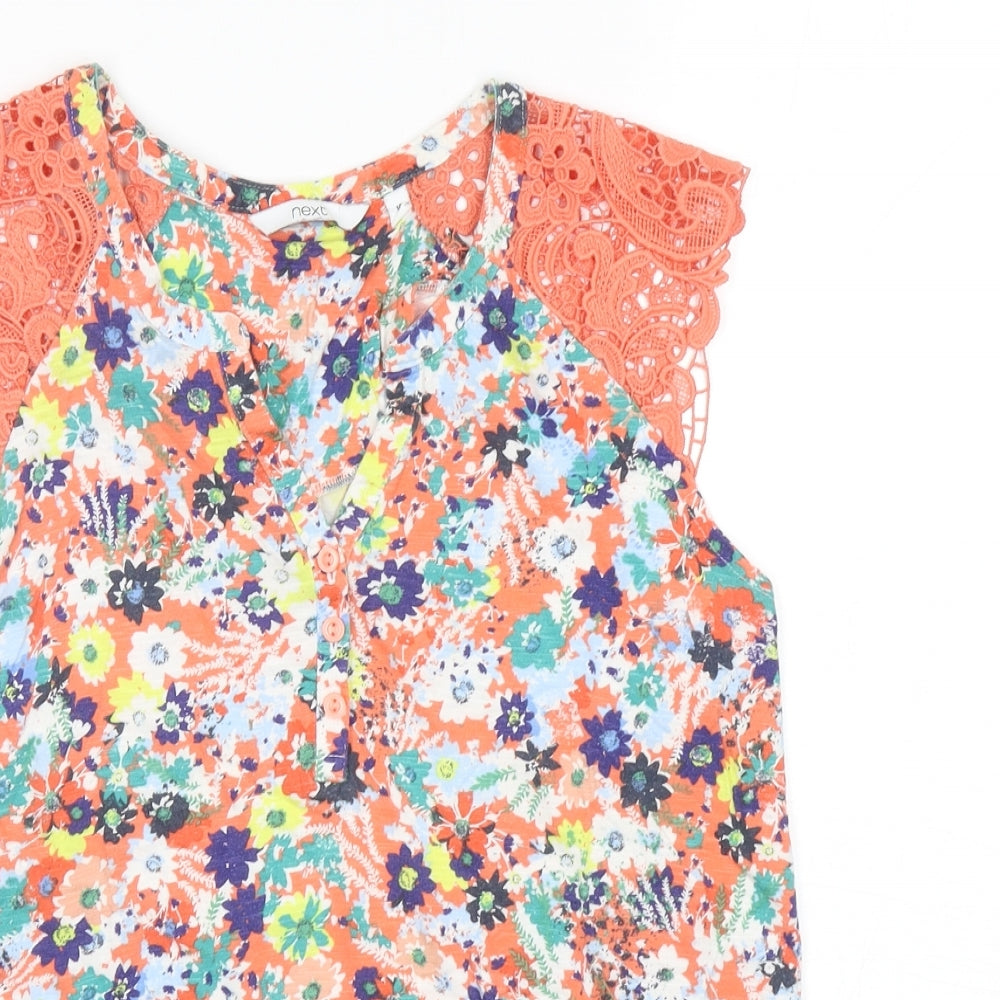 NEXT Womens Multicoloured Floral Cotton Basic Tank Size 10 V-Neck - Embroidered Detail