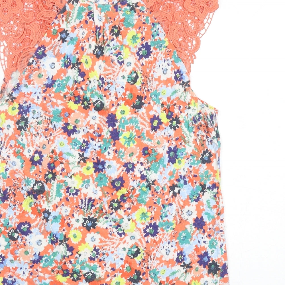 NEXT Womens Multicoloured Floral Cotton Basic Tank Size 10 V-Neck - Embroidered Detail