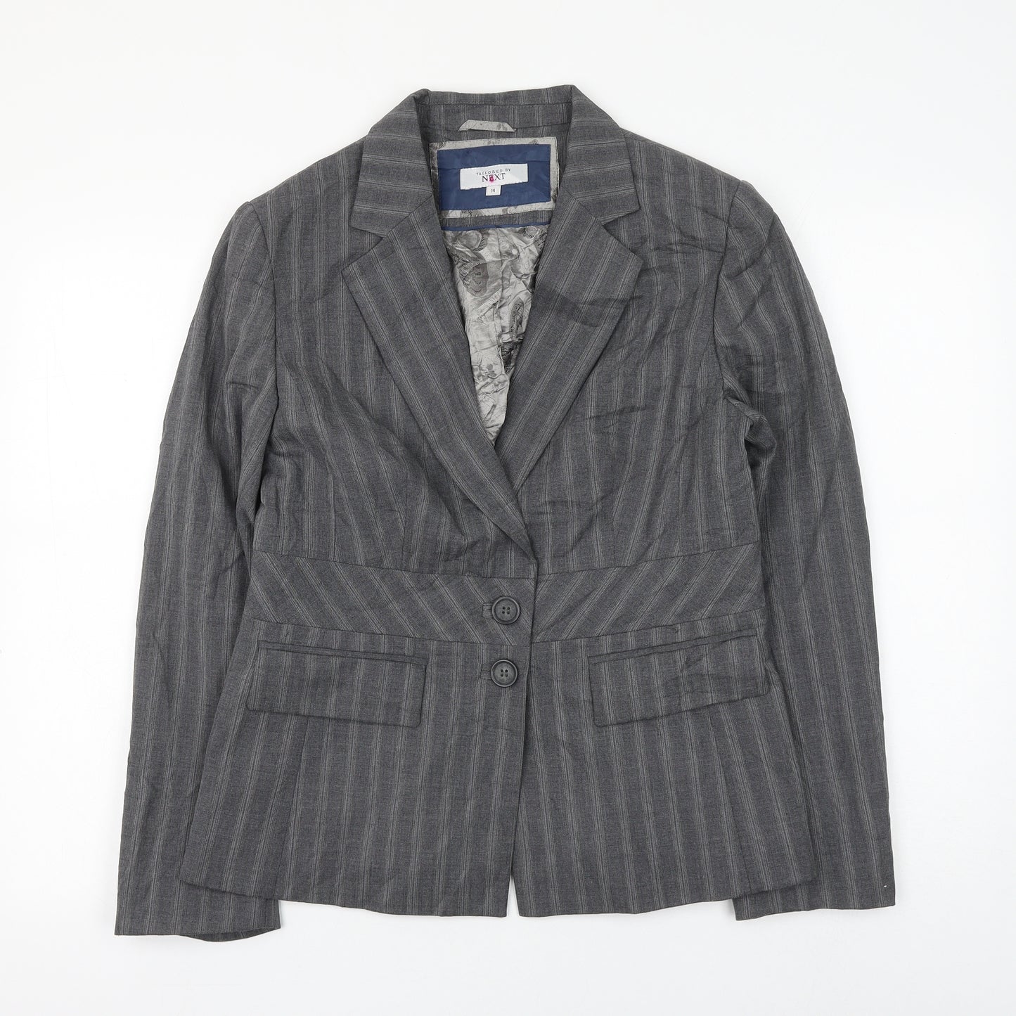 NEXT Womens Grey Striped Jacket Blazer Size 14 Button