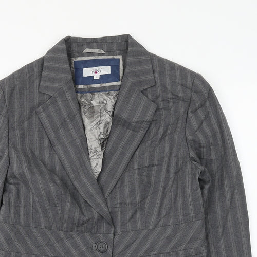 NEXT Womens Grey Striped Jacket Blazer Size 14 Button