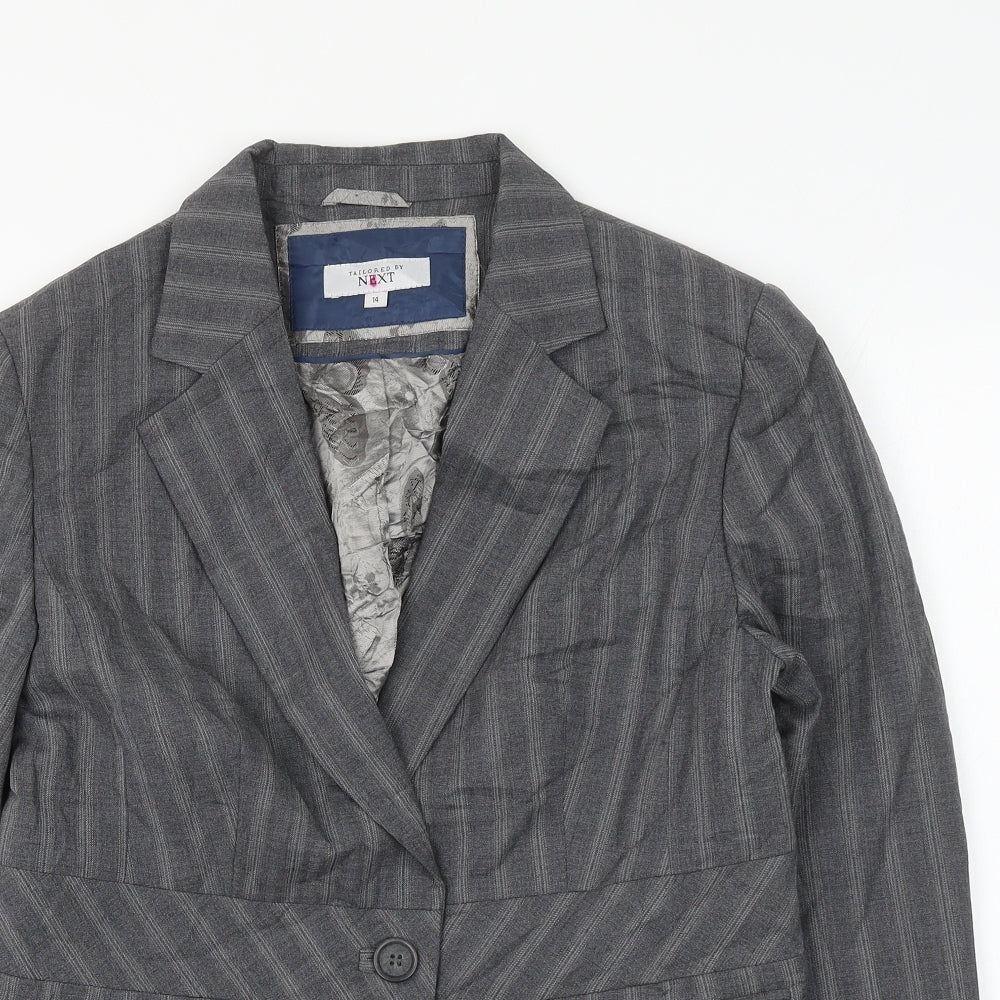 NEXT Womens Grey Striped Jacket Blazer Size 14 Button