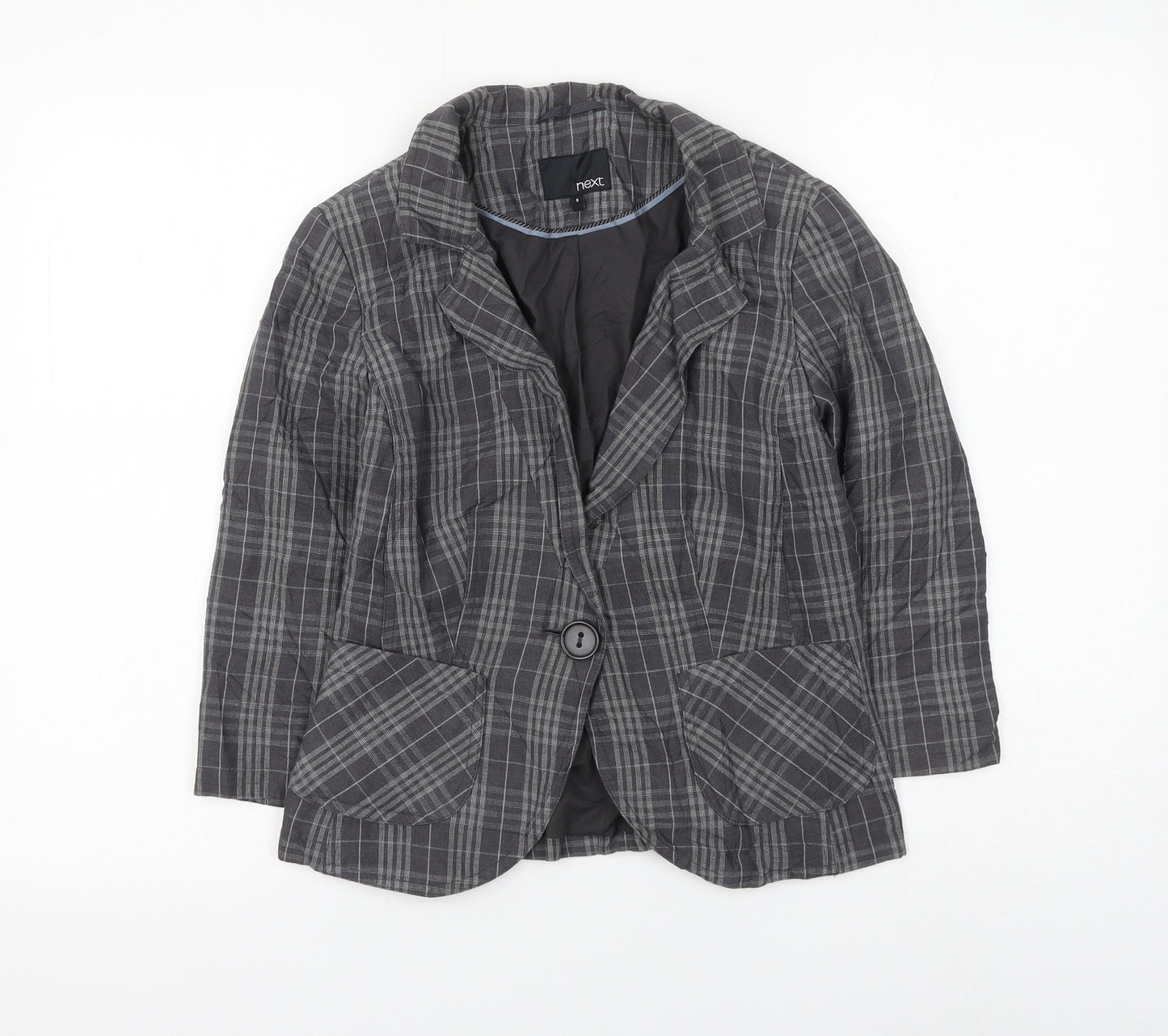 NEXT Womens Grey Check Jacket Blazer Size 8 Button