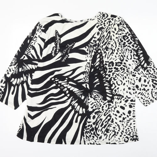 Artocapsea Womens White Animal Print Cotton Basic Blouse Size 2XL Round Neck - Leopard Print Butterfly