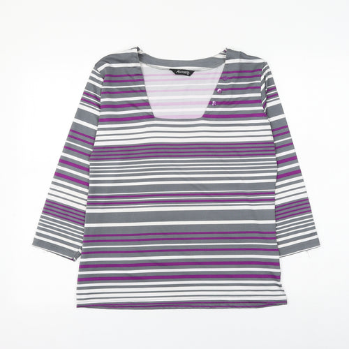 Alexara Womens Multicoloured Striped Polyester Basic T-Shirt Size 12 Square Neck