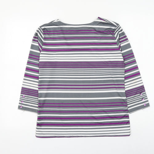 Alexara Womens Multicoloured Striped Polyester Basic T-Shirt Size 12 Square Neck