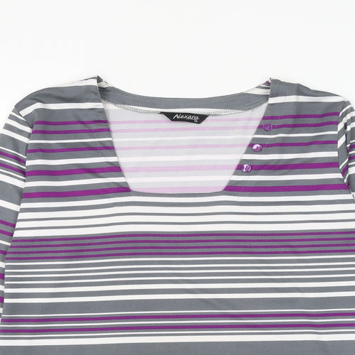 Alexara Womens Multicoloured Striped Polyester Basic T-Shirt Size 12 Square Neck