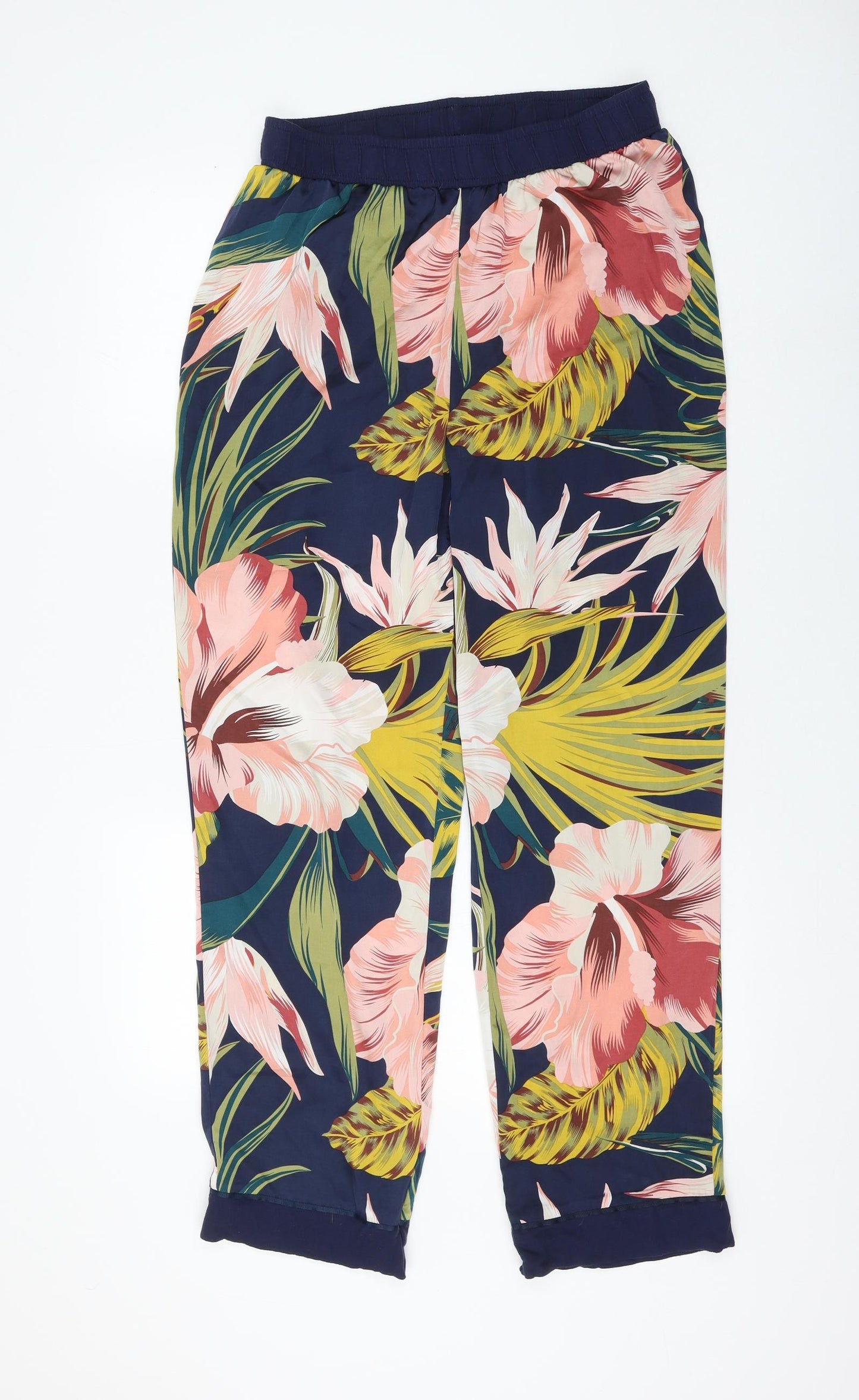 NEXT Womens Blue Floral Polyester Trousers Size 10 L28 in Regular