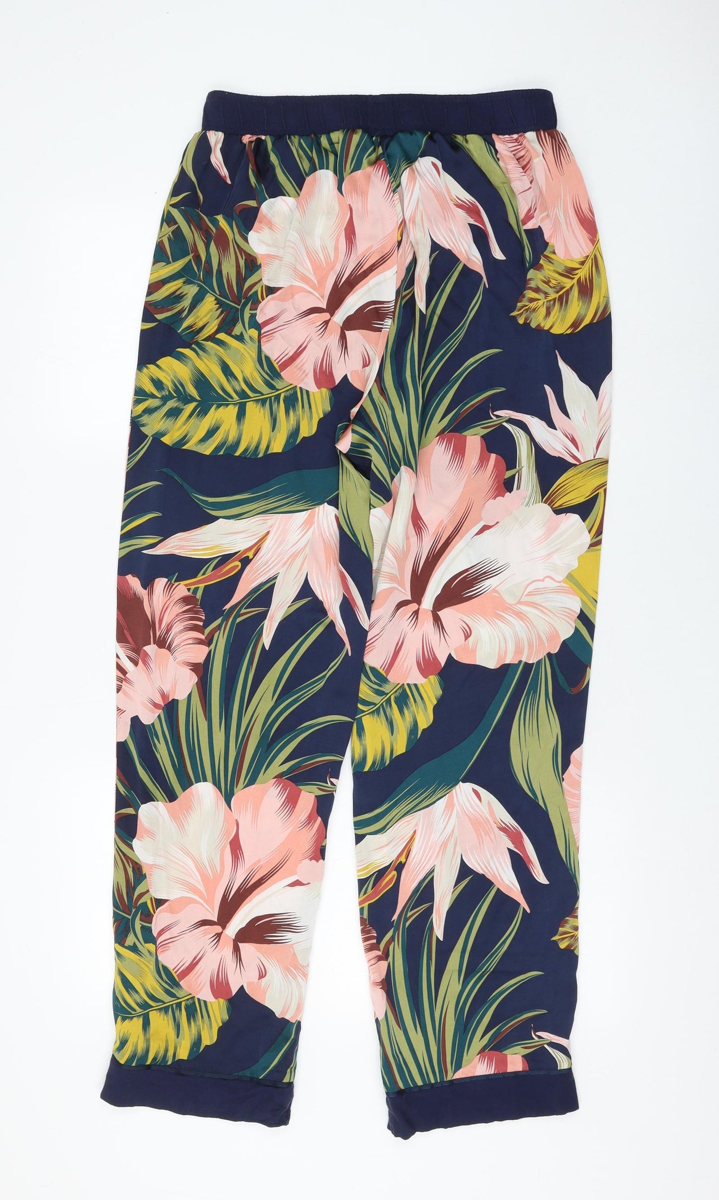 NEXT Womens Blue Floral Polyester Trousers Size 10 L28 in Regular