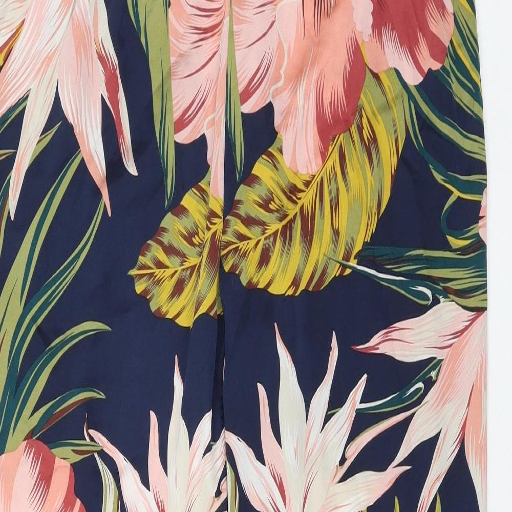 NEXT Womens Blue Floral Polyester Trousers Size 10 L28 in Regular