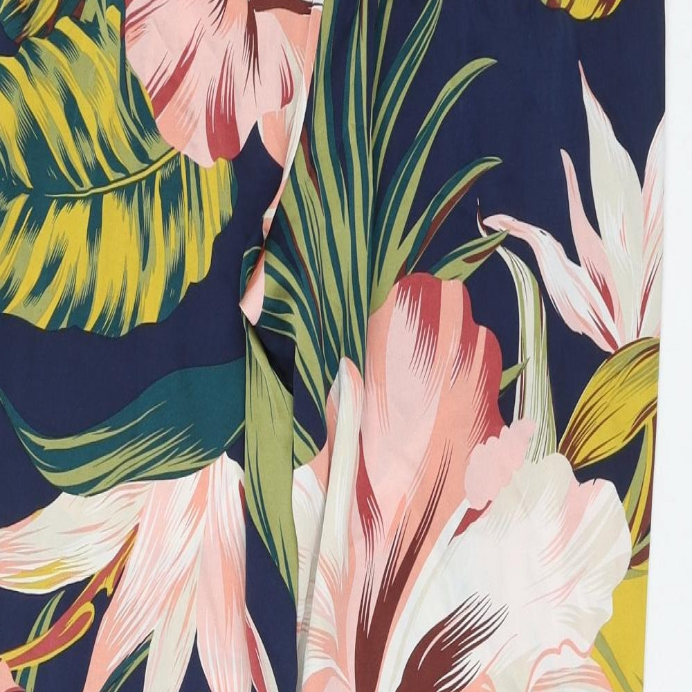 NEXT Womens Blue Floral Polyester Trousers Size 10 L28 in Regular