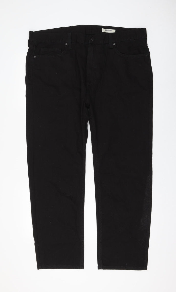 Marks and Spencer Womens Black Cotton Straight Jeans Size 40 in L29 in Regular Zip