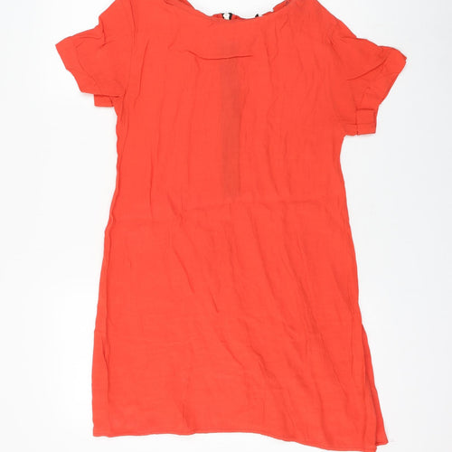 New Look Womens Red Viscose Shift Size 10 Round Neck Zip