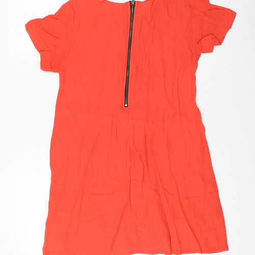 New Look Womens Red Viscose Shift Size 10 Round Neck Zip