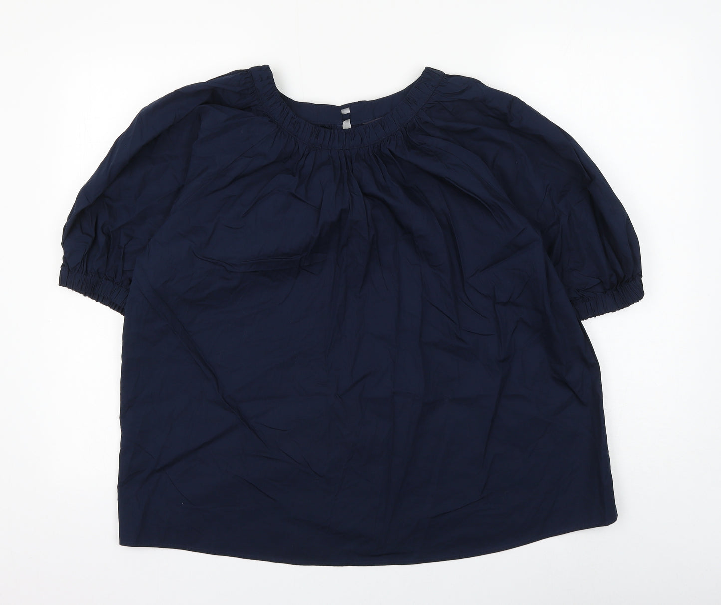 Marks and Spencer Womens Blue Cotton Basic Blouse Size 10 Round Neck
