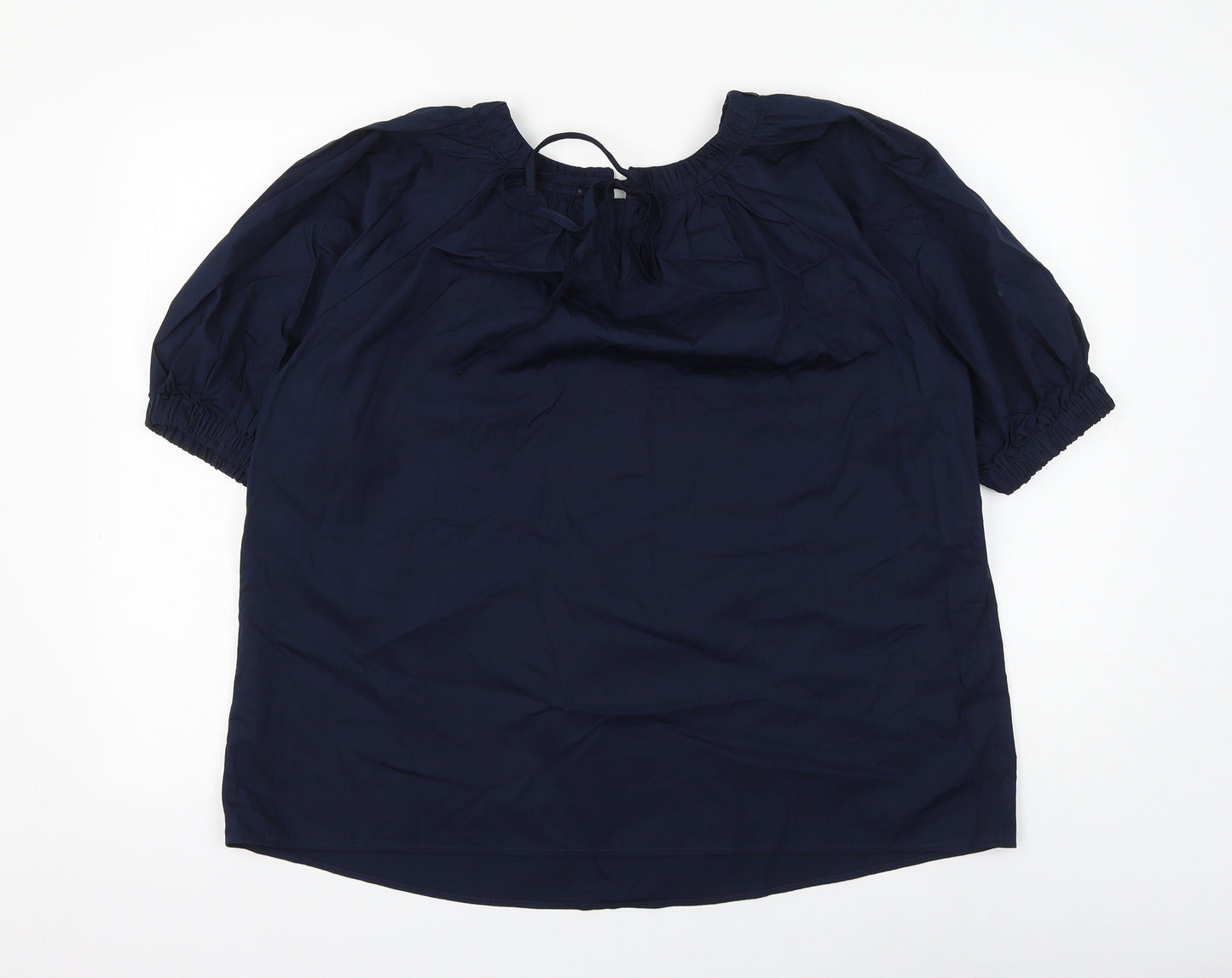 Marks and Spencer Womens Blue Cotton Basic Blouse Size 10 Round Neck