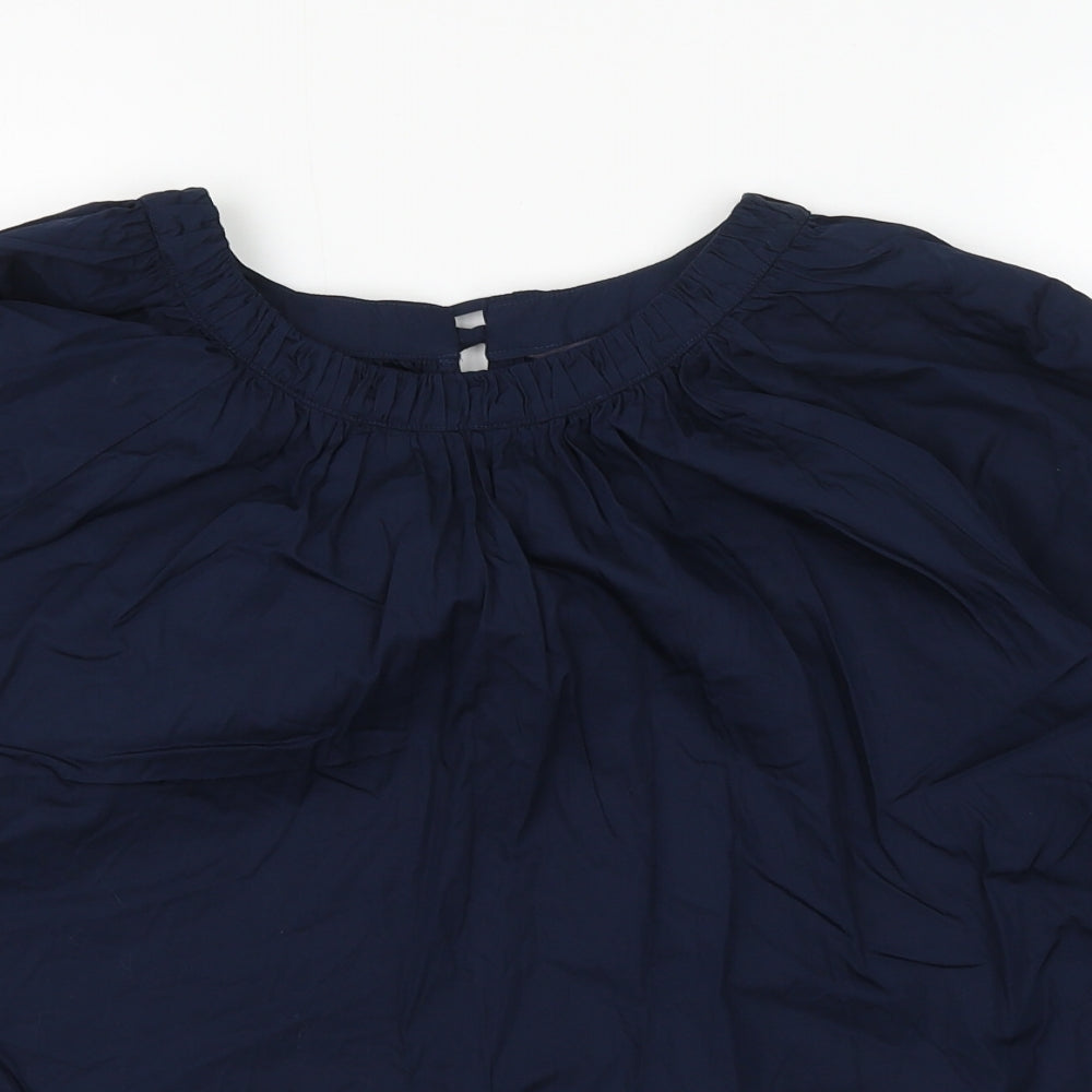 Marks and Spencer Womens Blue Cotton Basic Blouse Size 10 Round Neck