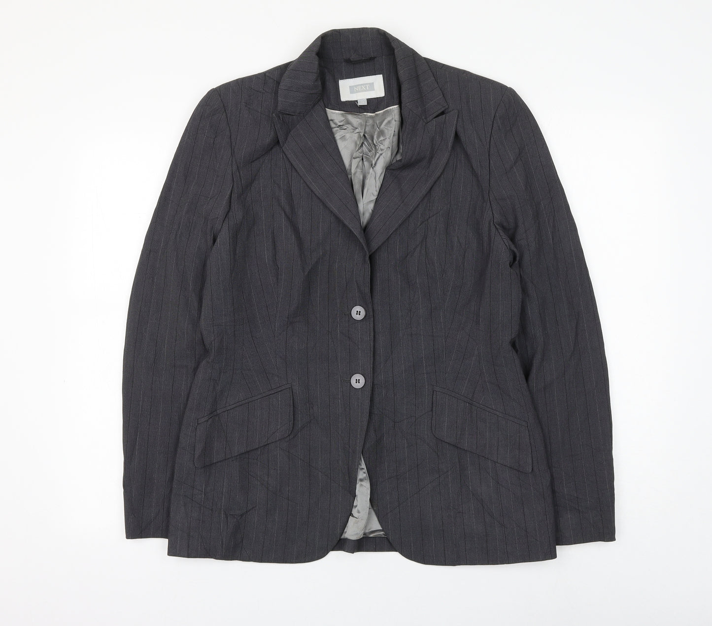 NEXT Womens Grey Striped Jacket Blazer Size 14 Button