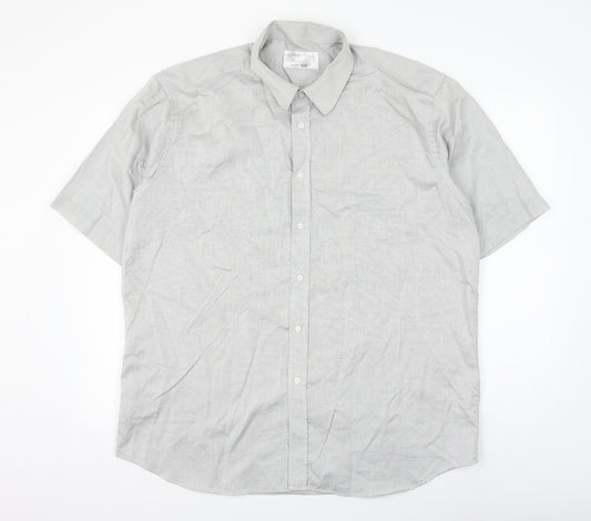 Impressions Mens Grey Cotton Button-Up Size 17 Collared Button