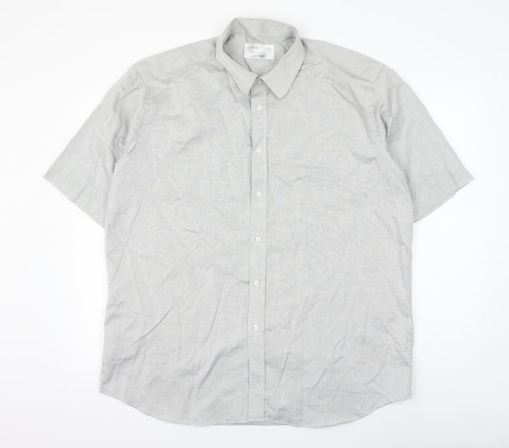 Impressions Mens Grey Cotton Button-Up Size 17 Collared Button