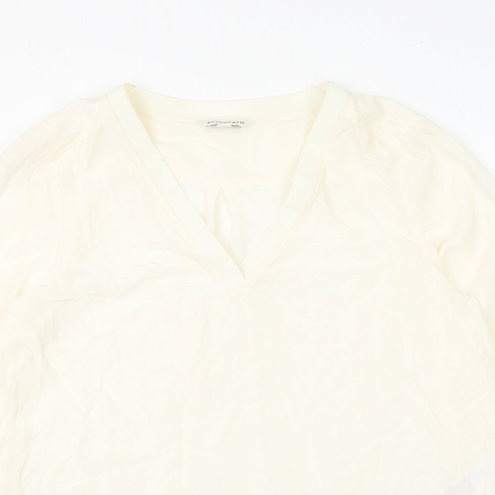 Autograph Womens White Silk Basic Blouse Size 14 V-Neck