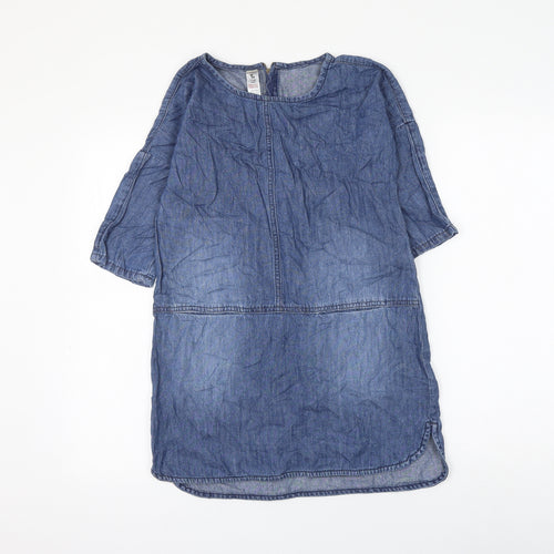 TU Girls Blue Cotton Shift Size 11 Years Round Neck Zip