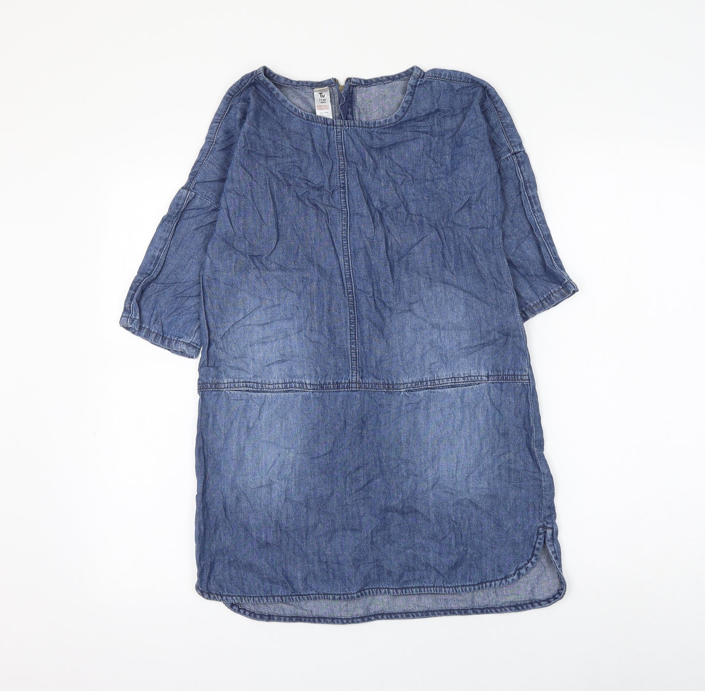 TU Girls Blue Cotton Shift Size 11 Years Round Neck Zip