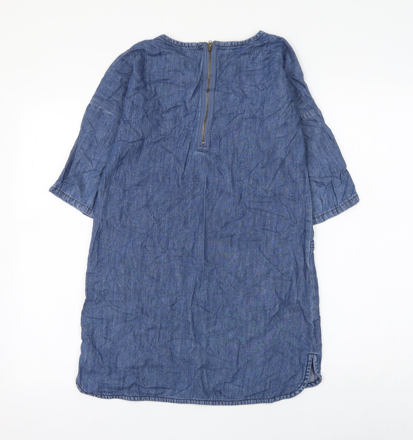 TU Girls Blue Cotton Shift Size 11 Years Round Neck Zip