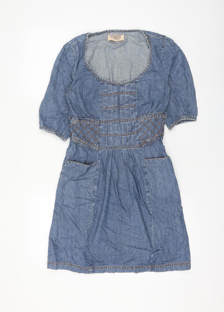 Ecote Womens Blue Cotton Mini Size 4 Scoop Neck Zip
