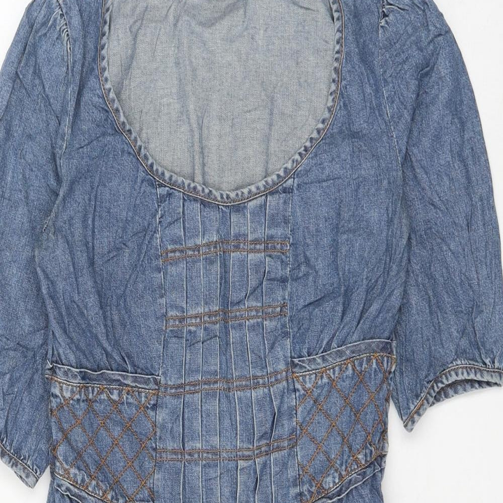 Ecote Womens Blue Cotton Mini Size 4 Scoop Neck Zip