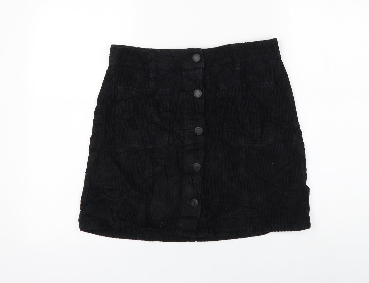 NEXT Womens Black Cotton A-Line Skirt Size 8 Zip