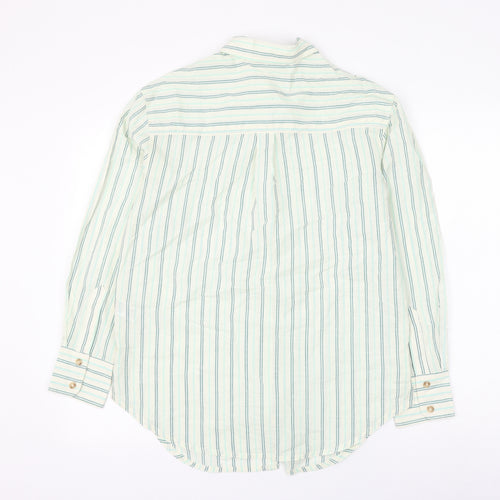 Marks and Spencer Womens White Striped Cotton Basic Button-Up Size 8 Collared
