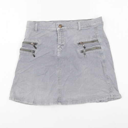 Mango Womens Grey Polyester A-Line Skirt Size L Zip