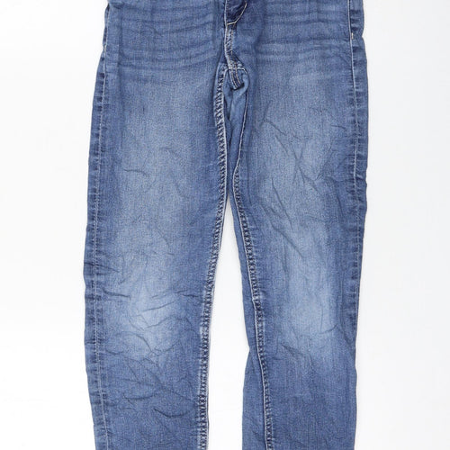 H&M Girls Blue Cotton Skinny Jeans Size 9-10 Years Regular Zip