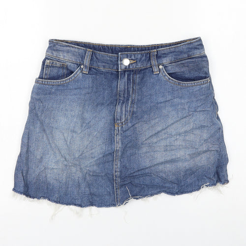 H&M Womens Blue Cotton Mini Skirt Size 8 Zip