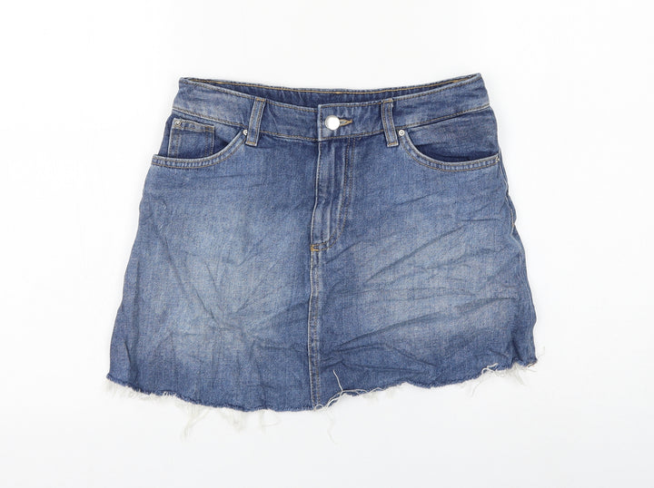 H&M Womens Blue Cotton Mini Skirt Size 8 Zip