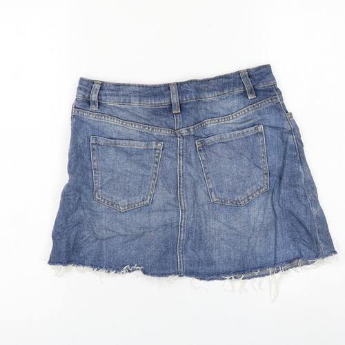 H&M Womens Blue Cotton Mini Skirt Size 8 Zip