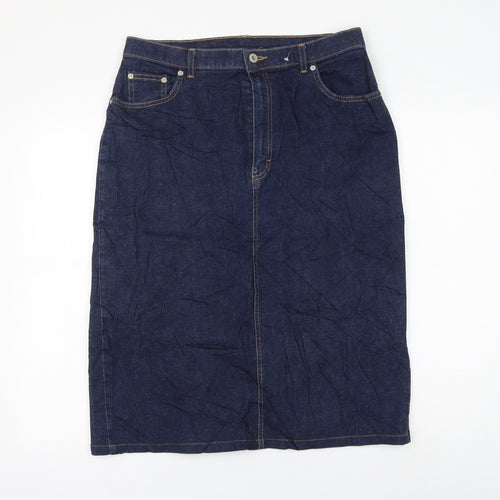 Marks and Spencer Womens Blue Cotton Straight & Pencil Skirt Size 16 Zip