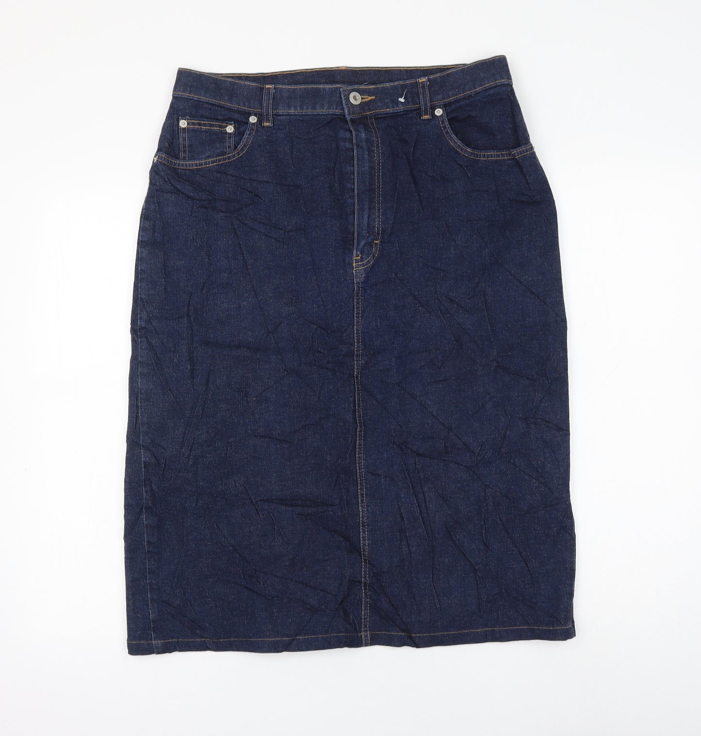 Marks and Spencer Womens Blue Cotton Straight & Pencil Skirt Size 16 Zip
