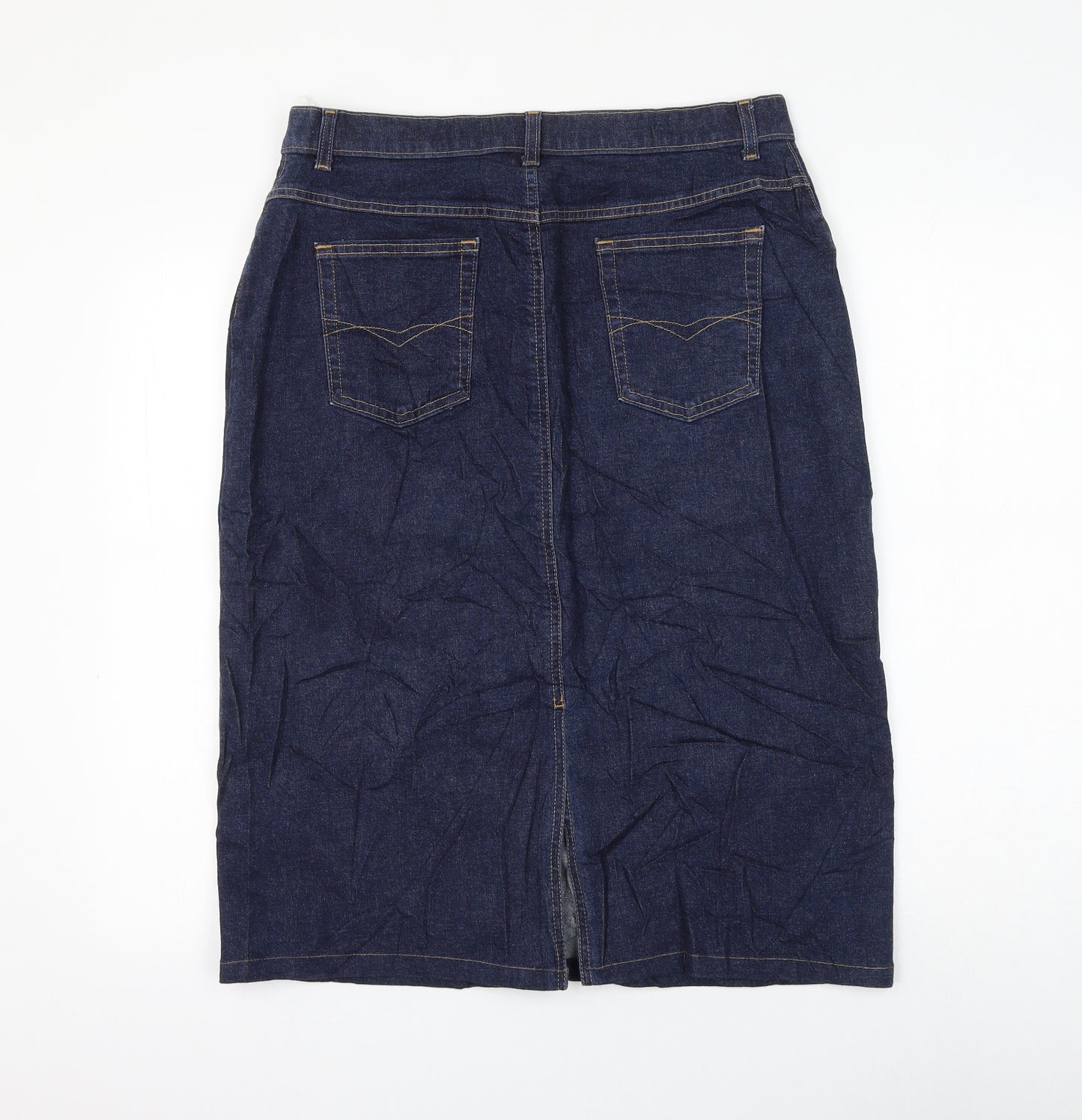 Marks and Spencer Womens Blue Cotton Straight & Pencil Skirt Size 16 Zip