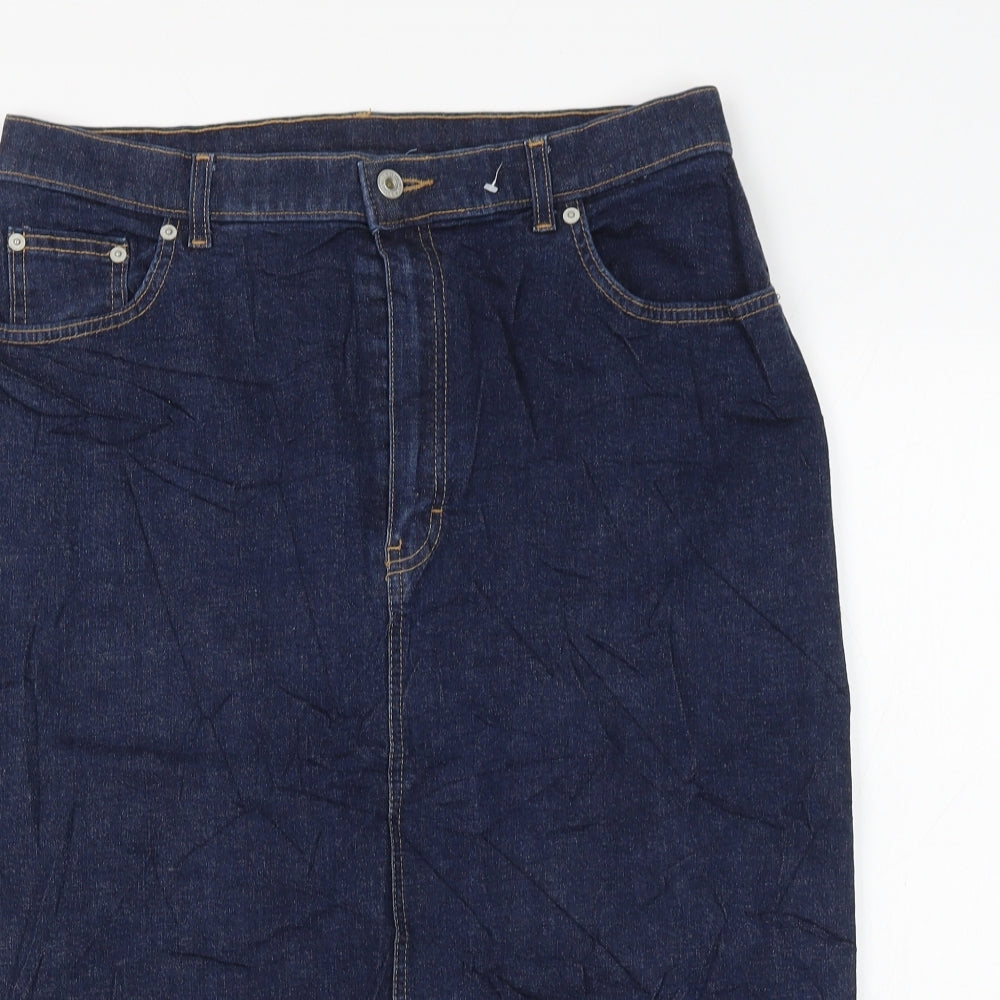 Marks and Spencer Womens Blue Cotton Straight & Pencil Skirt Size 16 Zip