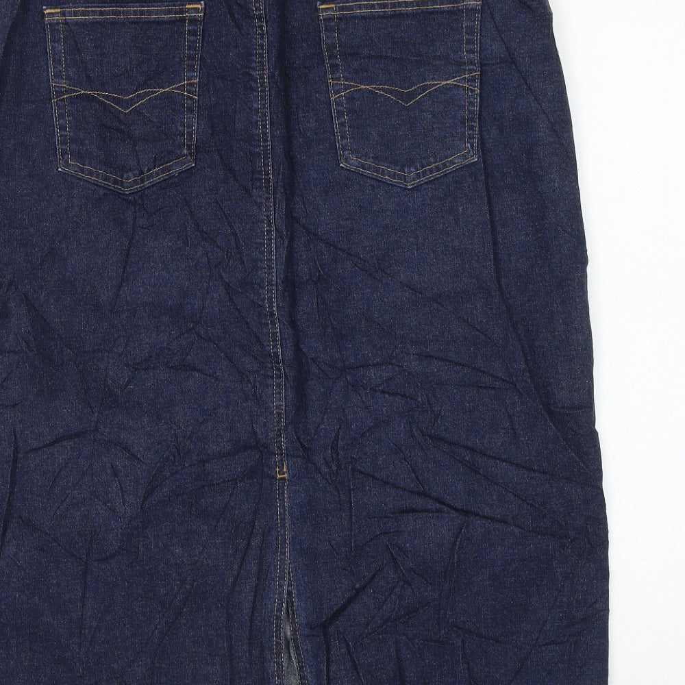 Marks and Spencer Womens Blue Cotton Straight & Pencil Skirt Size 16 Zip