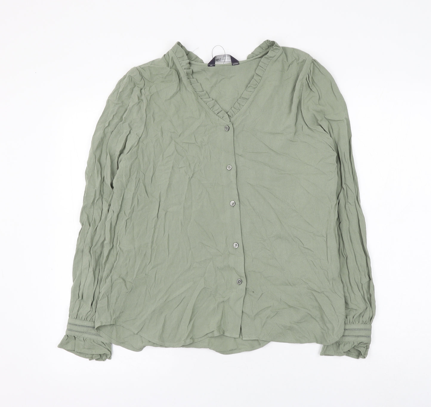 Marks and Spencer Womens Green Viscose Basic Button-Up Size 10 V-Neck