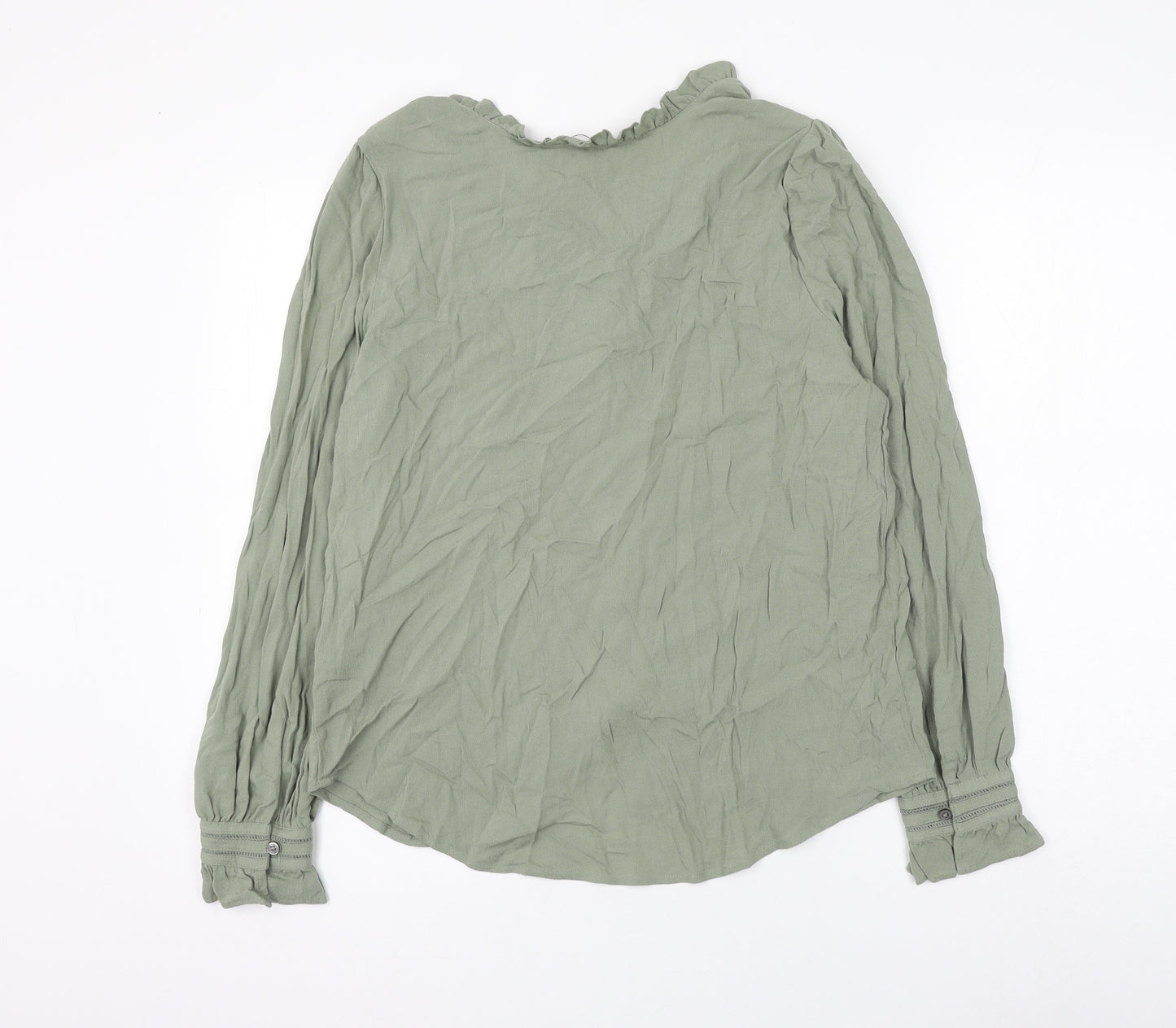 Marks and Spencer Womens Green Viscose Basic Button-Up Size 10 V-Neck