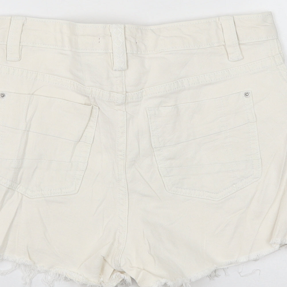 Joe Browns Womens White Cotton Hot Pants Shorts Size 8 L3 in Regular Zip