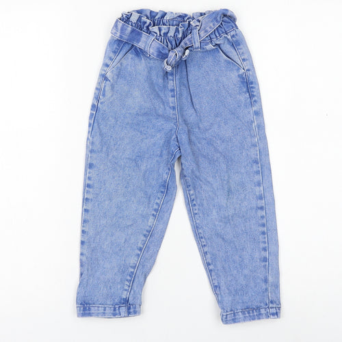 NEXT Girls Blue Cotton Straight Jeans Size 2-3 Years Regular Tie