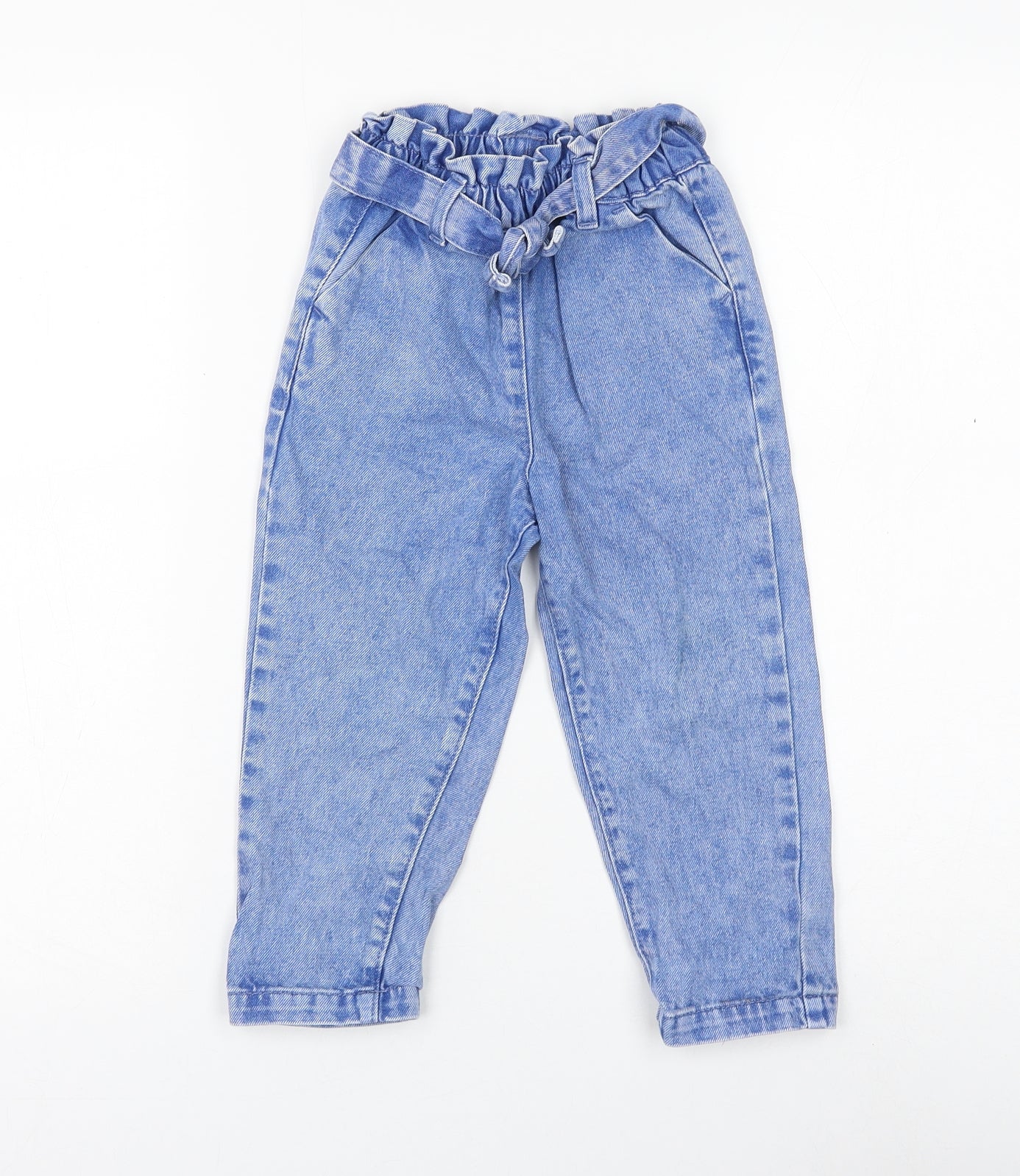 NEXT Girls Blue Cotton Straight Jeans Size 2-3 Years Regular Tie