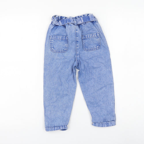 NEXT Girls Blue Cotton Straight Jeans Size 2-3 Years Regular Tie