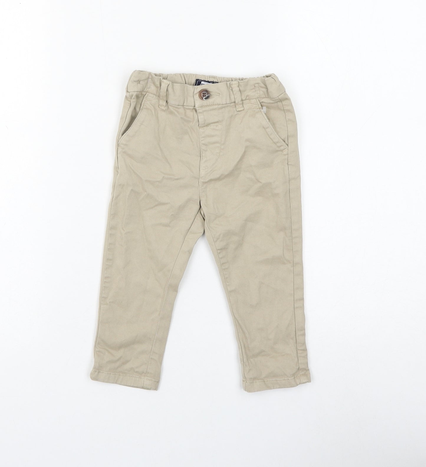 NEXT Boys Beige Cotton Capri Trousers Size 9-12 Months Button