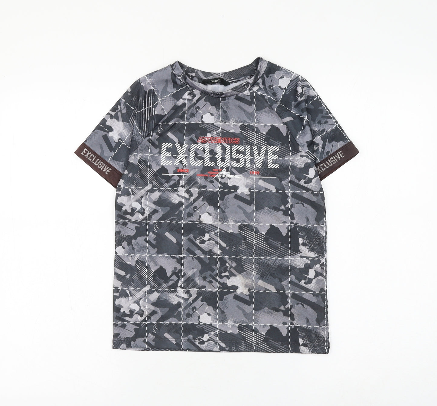 George Boys Grey Camouflage Polyester Basic T-Shirt Size 9-10 Years Round Neck Pullover